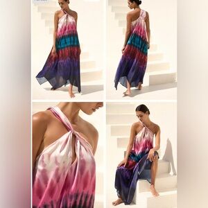 NWT By Anthropologie One-Shoulder Tie Dye Colorful Bobo Flowy Maxi Dress M